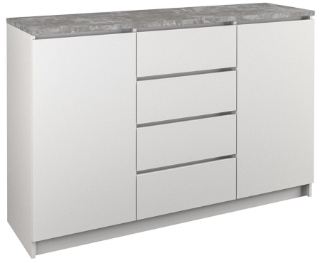 Komoda do sypialni, pokoju, 2D4S, 120x40x97 cm, beton, biel, mat
