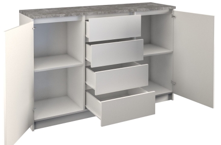 Komoda do sypialni, pokoju, 2D4S, 120x40x97 cm, beton, biel, mat