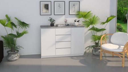 Komoda do sypialni, pokoju, 2D4S, 120x40x97 cm, beton, biel, mat