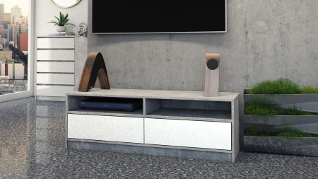 Szafka pod telewizor, stolik rtv, karo, 120x40x45 cm, beton, biel, połysk