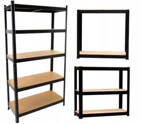 Regał metalowy, magazynowy, P9030, 90x30x180 cm, garażowy, 175 kg, czarny