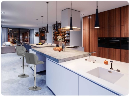 Hoker barowy z oparciem, ekoskóra, castel, szary