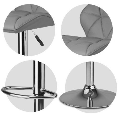 Hoker barowy z oparciem, ekoskóra, castel, szary