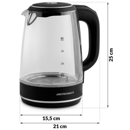 Czajnik elektryczny, szklany, 2L, BD-702, kolor czarny