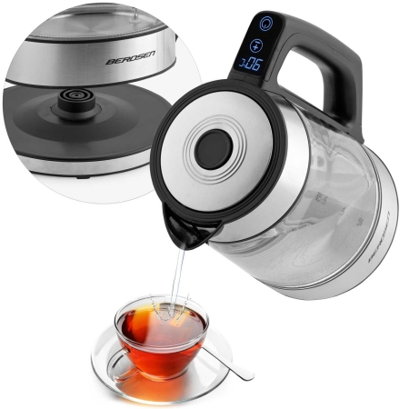 Czajnik elektryczny szklany, 1,7L, Berdsen, czarny, srebrny