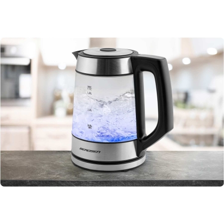 Czajnik elektryczny szklany, 1,7L, Berdsen, czarny, srebrny