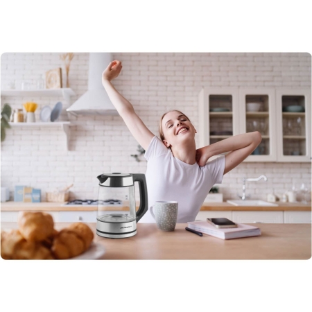 Czajnik elektryczny szklany, 1,7L, Berdsen, czarny, srebrny