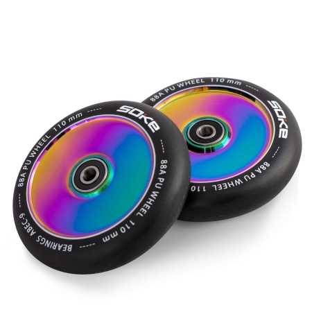 Kółka do hulajnogi wyczynowej, pełne, 2 szt, Soke, 110 mm, rainbow