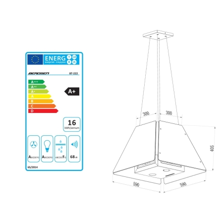 Okap kuchenny, wyspowy, szklany, wiszący, 60 cm, BT-222, czarny