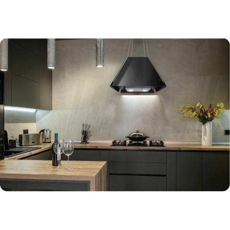 Okap kuchenny, wyspowy, szklany, wiszący, 60 cm, BT-222, czarny