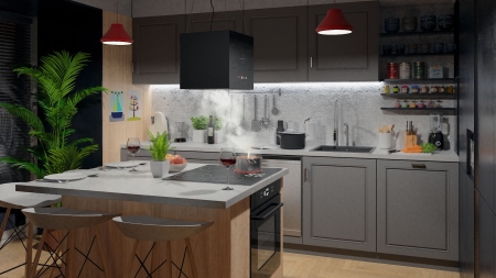 Okap kuchenny, wyspowy, 40 cm, berdsen, 40E + 2 filtry, czarny