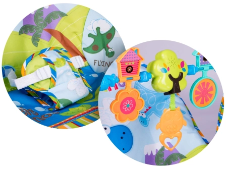 Leżaczek z wibracją oraz muzyką, multifunkcyjny, ricokids, niebieski