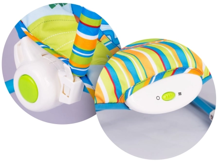 Leżaczek z wibracją oraz muzyką, multifunkcyjny, ricokids, niebieski