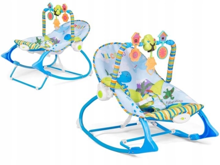 Leżaczek z wibracją oraz muzyką, multifunkcyjny, ricokids, niebieski