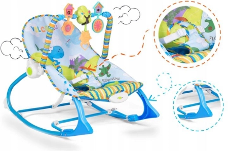 Leżaczek z wibracją oraz muzyką, multifunkcyjny, ricokids, niebieski