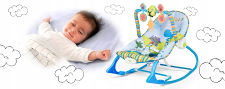 Leżaczek z wibracją oraz muzyką, multifunkcyjny, ricokids, niebieski