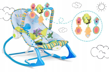 Leżaczek z wibracją oraz muzyką, multifunkcyjny, ricokids, niebieski