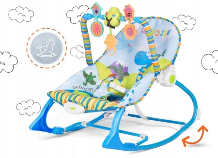 Leżaczek z wibracją oraz muzyką, multifunkcyjny, ricokids, niebieski