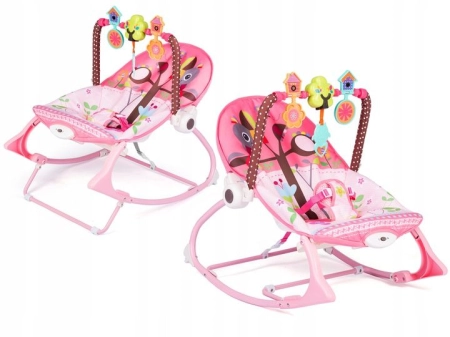 Leżaczek z wibracją oraz muzyką, multifunkcyjny, ricokids, różowy