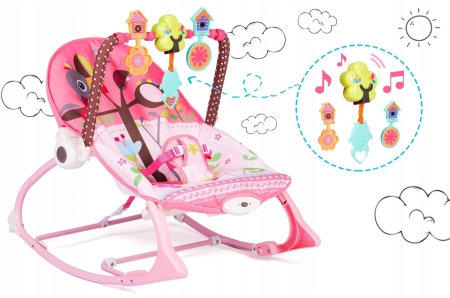 Leżaczek z wibracją oraz muzyką, multifunkcyjny, ricokids, różowy
