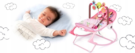 Leżaczek z wibracją oraz muzyką, multifunkcyjny, ricokids, różowy