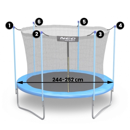 Siatka wewnętrzna do trampoliny 252 cm, 6 słupków, Neo-Sport