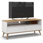 Szafka rtv, stolik pod telewizor, SKAND, 120x40x50 cm, dąb, biel, mat