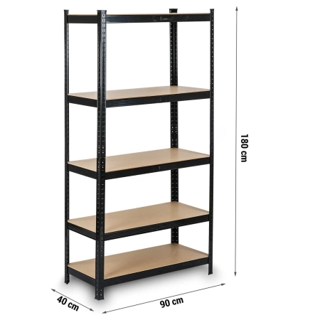 Regał metalowy, magazynowy, Humberg HR-813, 90x40x180 cm, czarny