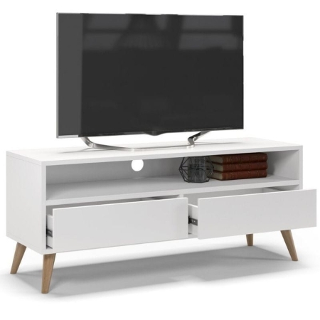 Szafka rtv, stolik pod telewizor, SKAND, 120x40x50 cm, biel, mat