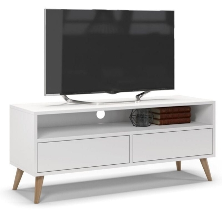 Szafka rtv, stolik pod telewizor, SKAND, 120x40x50 cm, biel, mat