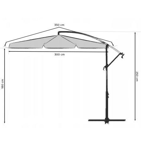 Parasol ogrodowy, składany, 6 segmentów, 250x350 cm, szary