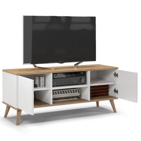 Szafka rtv, skandynawski styl, SKAND, 120x40x50 cm, dąb, biały, mat