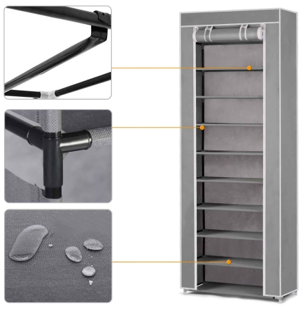 Szafka tekstylna na buty, massido, szara, 58x28x175 cm