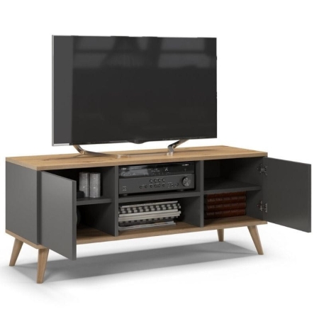 Szafka rtv, skandynawski styl, SKAND, 120x40x50 cm, dąb, grafit, mat