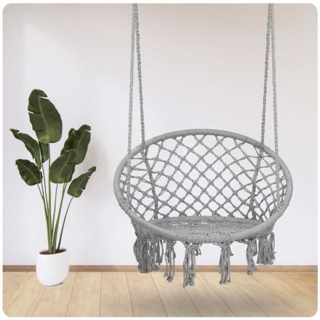 Fotel ogrodowy, wiszący, huśtawka, Boho, 80x80x108 cm, szary