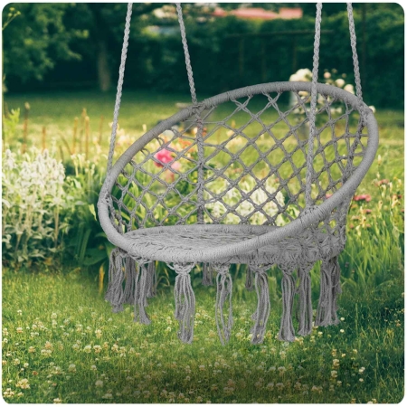Fotel ogrodowy, wiszący, huśtawka, Boho, 80x80x108 cm, szary