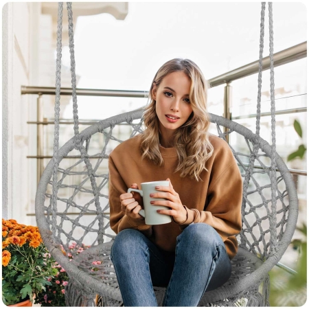 Fotel ogrodowy, wiszący, huśtawka, Boho, 80x80x108 cm, szary