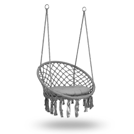 Fotel ogrodowy, wiszący, huśtawka, Boho, 80x80x108 cm, poduszka, szary