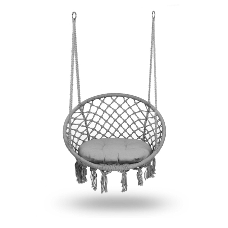 Fotel ogrodowy, wiszący, huśtawka, Boho, 80x80x108 cm, poduszka, szary