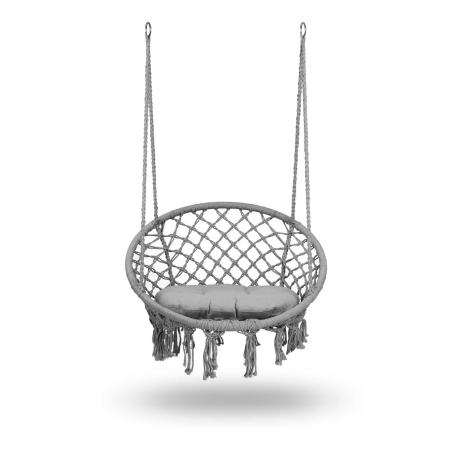 Fotel ogrodowy, wiszący, huśtawka, Boho, 80x80x108 cm, poduszka, szary
