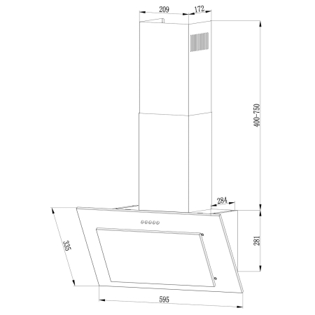 Okap kuchenny, kominowy, 60 cm, berdsen, inox, BT-209, srebrny