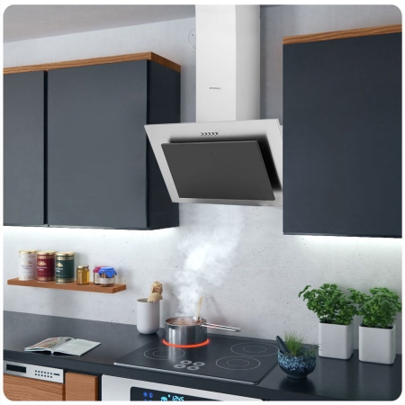 Okap kuchenny, kominowy, 60 cm, berdsen, inox, BT-209, srebrny
