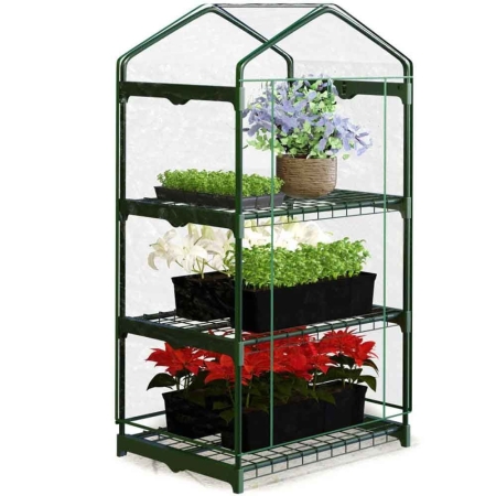 Szklarnia ogrodowa, regał, folia, 3 półki, 69x49x125 cm, zielona