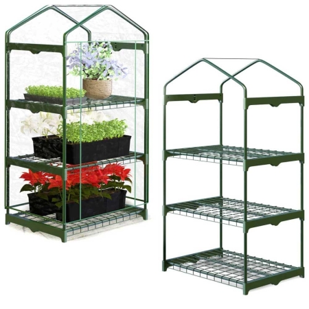 Szklarnia ogrodowa, regał, folia, 3 półki, 69x49x125 cm, zielona