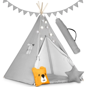 Namiot tipi dla dzieci, girlanda, światełka, 120x165 cm, szary