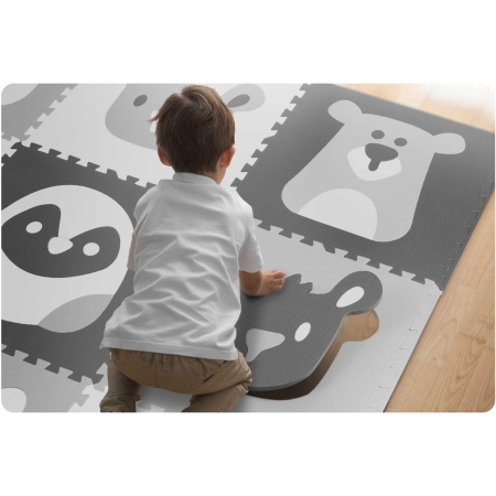Mata piankowa, puzzle, 180x180 cm, 9 szt., szare zwierzątka