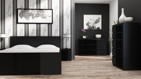 Komoda do sypialni, salonu, M6, 140x40x77 cm, czerń, połysk