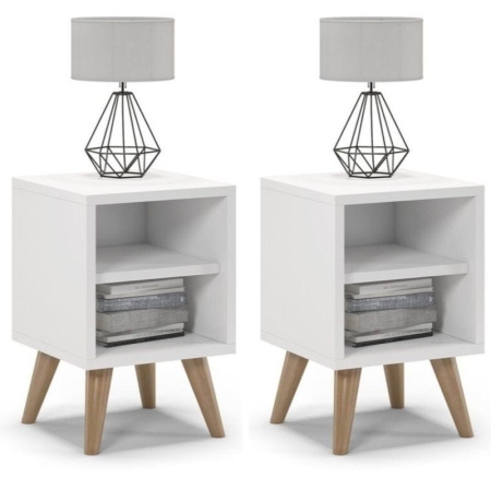 Szafki nocne, 2 sztuki, otwarte, SKAND, 30x30x45 cm, biel, mat