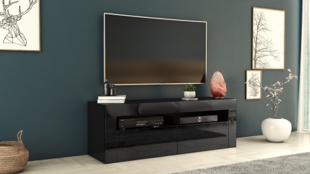 Szafka pod telewizor, stolik rtv, deko, 140x40x45 cm, czerń, połysk