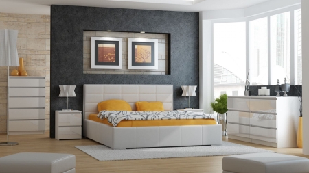 Komoda do sypialni, salonu, M6, 140x40x77 cm, biel, połysk